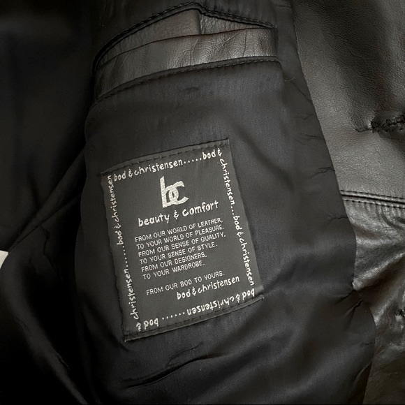 BOD & CHRISTENSEN LEATHER BLAZER JACKET UNISEX STRAIGHT CUT FRONT BUTTONS - Picture 4 of 6